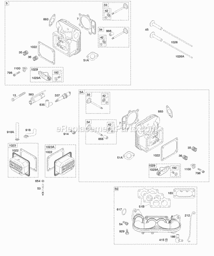 Cylinder Head Rocker Arm Cover Intake Manifold Diagram and Parts List for 445677-5262-B1  Briggs and Stratton Engine